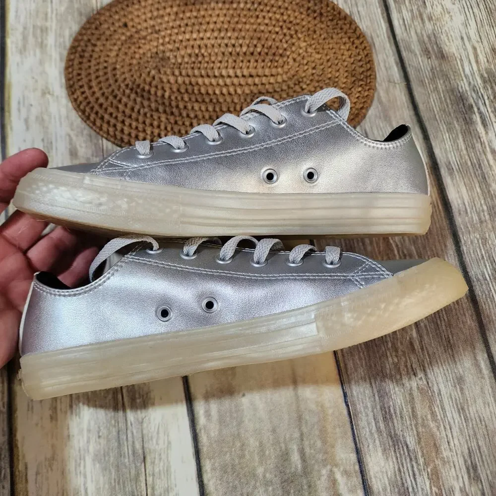 Converse Chuck Taylor All star low top metallic silver shoes youth 5.5 woman 7.5